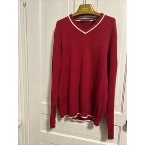 Vintage Sean John V-neck Red Sweater 90s Y2K Logo Embroidery XL Christmas